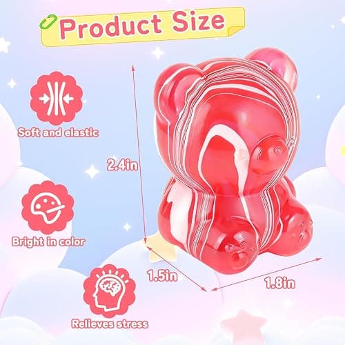 Easter Basket Stuffers,Bear Taba Squishy,Cute Fidget Toys ,Bear Toy Taba Squishy Toys,Silicone Squeeze Toys for Kids & Adults, Stress Relief for Valentines Day Gifts Birthday Gifts Party Favors-Red thumbnail 2