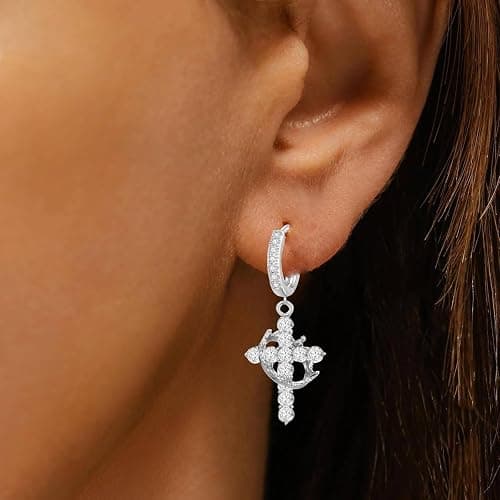 ZHDHDQ Crown Cross Necklace Earring Set for Women,Diamond Dainty 14k Gold Plated Cubic Zirconia Pendant Necklaces and Earring,Trendy Waterproof Non Tarnish Faith Jewelry First Communion Necklace thumbnail 3