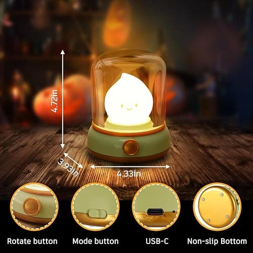Ghost Campfire Night Light, Small Cute Desk Lamp, Dimmable Cordless Bedside Table Lamp, 2 Modes Rechargebale Battery Oprated Warm Night Light for Bedroom/Kids/Baby Nursery, Vintage Ambient Lighting thumbnail 7
