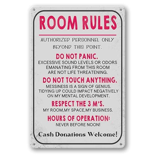 Room Sign For Teen Girls Bedroom Door Decor Teen Boy Room Signs Girl Room Rules Signs Dorm Wall Accessories Cool Things For Teens Funny Metal Tin Sign Gaming Decor 12 X 8 In - Image 1