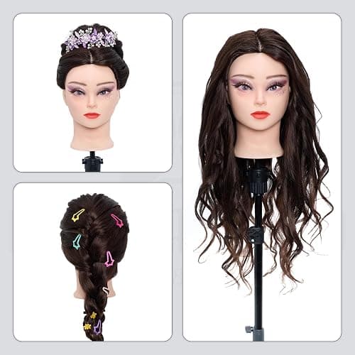 Mannequin Head 80% Human Hair - 28 Inch Make up Cosmetology Manikin Practice Doll Head with Hair,Braiding Hairdressing Head for Hair Styling with Table Clamp + DIY hair Styling Set thumbnail 7