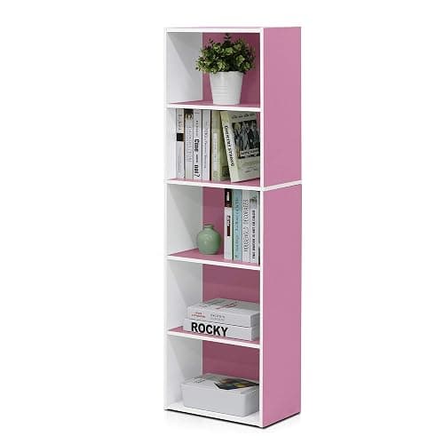 Furinno 5-Tier Reversible Color Open Shelf Bookcase , White/Pink 11055WH/PI - Image 1