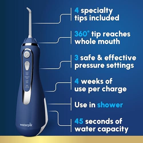 Waterpik Cordless Advanced 2.0 Water Flosser For Teeth, Gums, Braces, Dental Care With Travel Bag and 4 Tips, ADA Accepted, Rechargeable, Portable, and Waterproof, Blue WP-583, Packaging May Vary thumbnail 2