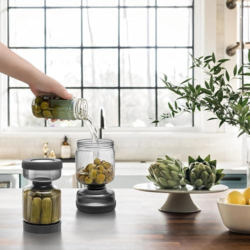 WhiteRhino Gurkenglas zum Umdrehen,1L Glas Einlegeglas, with Strainer,Gurken Behälter,Einlegeglas zum Umdrehen, for Olive, Kimchi,Jalapenos,Auslaufsichere Luftdichte Deckel - Grau/1l thumbnail 2