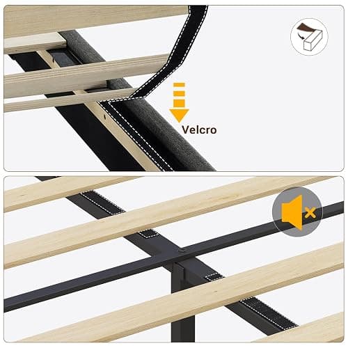 BTHFST Floating Bed Frame Full Size with RGB LED Lights Headboard, USB-C/A Power Outlets, Linen Upholstered Platform Bed with Storage Headboard, Innovative Stable Structure, Dark Gray thumbnail 7