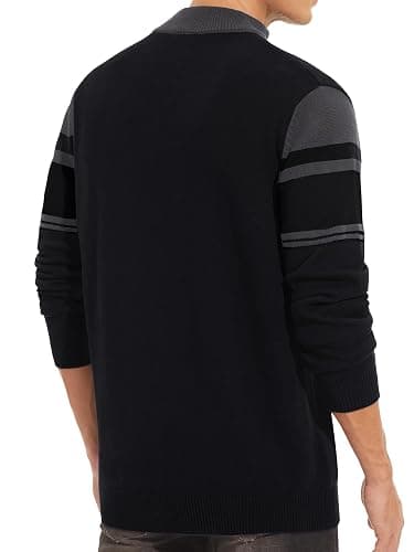 KEFITEVD Men's Jumpers Quarter Zip Winter Warm Sweater Mock Turtle Neck Casual Pullover Cotton Knitted Striped Work Jumper thumbnail 5