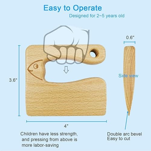 LUOLAO Wooden Kids Knife for Cooking and Safe Cutting Veggies Fruits, Cute Fish Shape Kids Kitchen Tools, Christmas Gifts for kids, 2-5 Years Old Applicable thumbnail 3