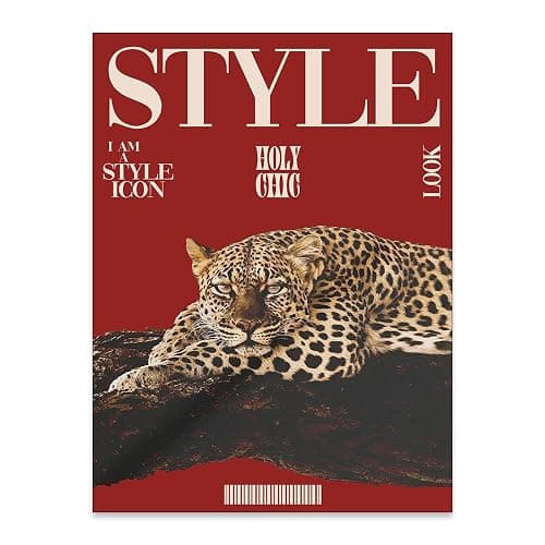 rumlud Red Cheetah Wall Art Vintage Trendy Cool Y2k Leopard Style Posters Funky Magazine Aesthetic Cover Canvas Prints for Living Room Bedroom Dorm Wall Decor 12X16 inch Unframed - Image 1