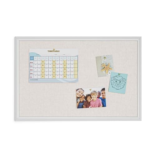 U Brands Farmhouse Linen Bulletin Board, 30" x 20", White Wood Style Frame, Includes Push Pins thumbnail 6