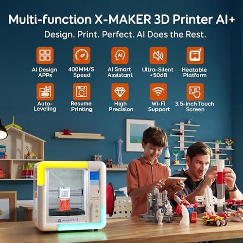 AOSEED AI-Powered X-Maker 3D Printer for Kids & Beginners, Fully Assembled Mini 3D Printer with Up to 400mm/s Speed, Auto Leveling, 15 Mini Apps, Quiet, Includes 8 PLA Filaments for Home & School Use thumbnail 2