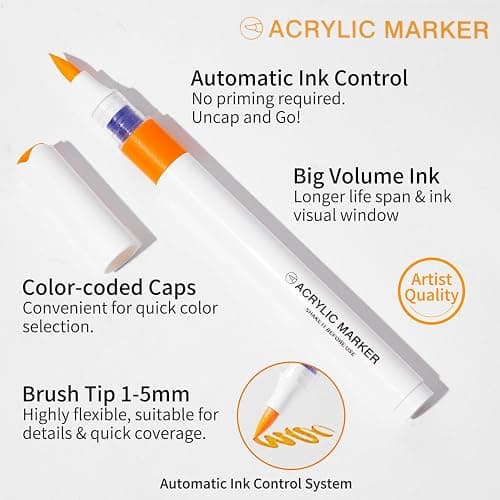 ROSYMENG Acrylic Paint Markers, 120 Colors + 8 Metal Colors - Large Ink Capacity, High Coverage with Brush Tip Acrylic Paint Pens, Suitable for Wood, Glass, Rock, and Fabric - Student School Supplies thumbnail 5