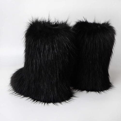 Gegefur Women's Faux fur Boot Furry Fluffy Short Snow Boot Mid-Calf Boots Warm Comfortable Outdoor Flat Shoes thumbnail 4