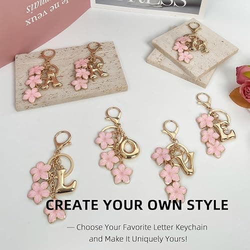 BydGxy Gold Bubble Letter Keychain, Initial Bag Charms for Handbags, Cute Flower Purse Accessories for Women, Monogram Gift thumbnail 6