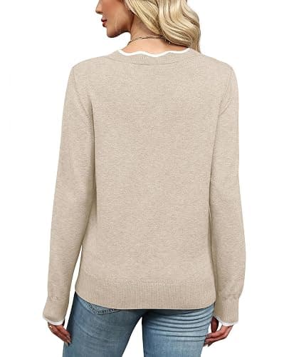 OFEEFAN Womens V Neck Sweaters Pullover Cozy Lightweight Sweaters Long Sleeve Tops Fall Outfits 2025 thumbnail 5