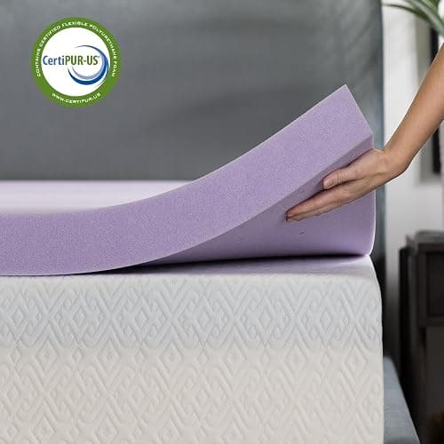 Lucid 3 Inch Lavender Memory Foam Mattress Topper, Twin XL Size – Essential Oil Infusion – Deep Plush Feel, Pressure-Relieving Bed Topper – Ventilated and Breathable – CertiPur Certified thumbnail 4