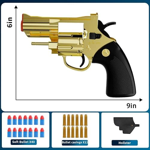 Xuyongjun Toy Gun Soft Bullet Toy Revolver, Can fire Sponge Bullets,with 40 Bullets,for Age of 6 7 8 9 10+ Years Old Kid Boys Girls（Gold） thumbnail 2