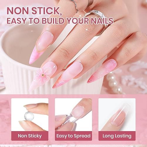 SUPWEE Solid Builder Gel for Nails Clear Nude White 3D Sculpture Nail Art Hard Gel with Chrome Powder for Carving Patterns Decoration Home Manicure DIY for Women - Clear&White&Nue-14g thumbnail 6