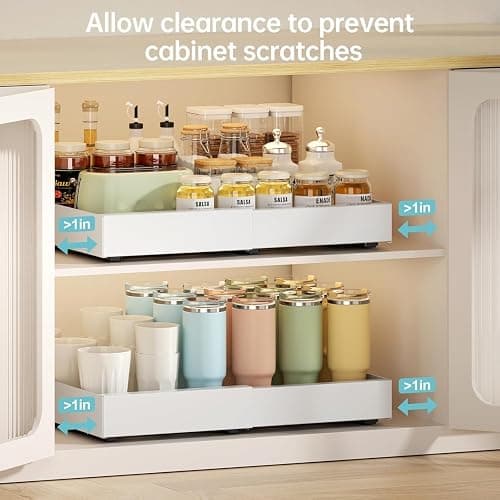 Delamu 21" Deep Pull Out Cabinet Organizer, Expandable (12.3 "-20.8" W) Pull Out Drawers for Cabinets, Expandable Slide Out Drawers for Kitchen, Cabinets, Bathroom, Pantry Storage, White, 2 Pack thumbnail 4