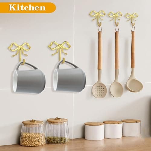 XHIPY 2Pcs Large Size Gold Bow Wall Hook, Gold Coat Hook, Metal Hook, Bow Room Decor Hooks for Coats, Coffee Mugs, Hats, Bags, Bath Towels and Room Decorations thumbnail 5