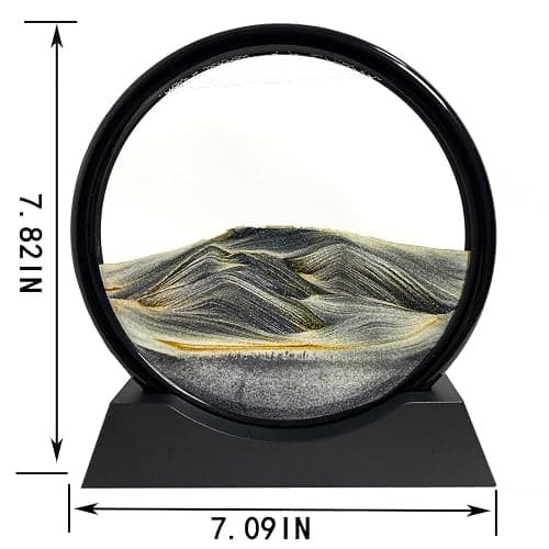 SANDCLE Moving Sand Art Picture - Sand Art Liquid Motion 3D Deep Sea Sandscape, Round Glass Frame Display Flowing Sand Relaxing Toy for Desktop Home Office Work Ocean Decor(Black, 7") thumbnail 3