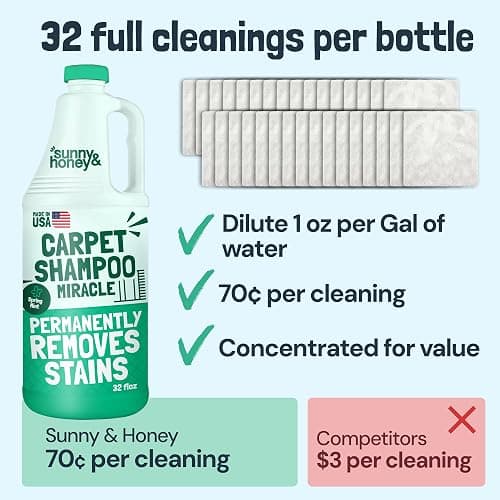 Sunny & Honey Carpet Cleaner Shampoo Solution for Machines, 32floz Mint | USA Made - Stain and Odor Eliminator - Cleans Carpets and Upholstery - For Upright and Spot Cleaners - Concentrated Formula thumbnail 6