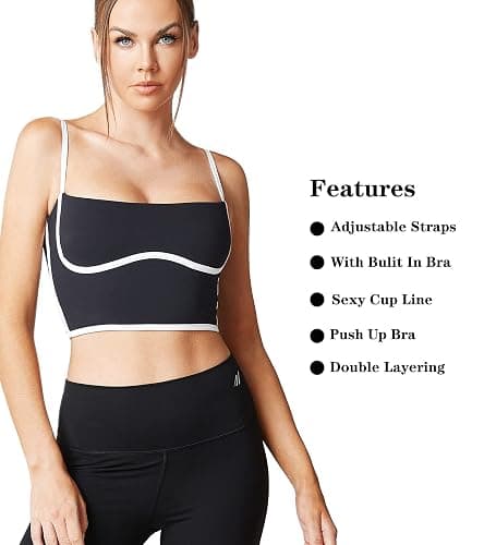 Move With You Sleeveless Spaghetti Strap Padded Sports Bra Tank Tops Square Neck Double Layer Workout Fitness Basic Crop Tops thumbnail 4