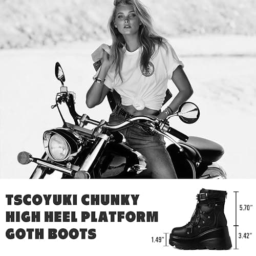 Tscoyuki Platform Ankle Boots for Women Chunky High Heel Booties Goth Round Toe Combat Boots Women Lace Up Motorcycle Wedges thumbnail 3