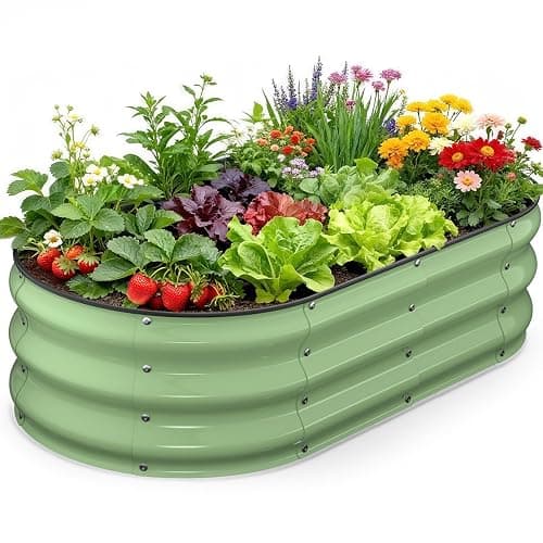 Yumatum Raised Garden Bed 4×2×1 FT, Galvanized Metal Raised Planter Box, Vegetable Planting Container with Safety Edge Trim, Hardware & Gloves Included, Fruit Green for Backyard Patio Balcony - Image 1