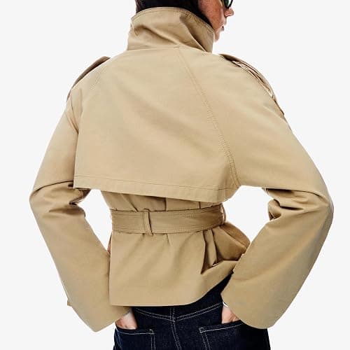 Maohao Women's Cropped Trench Coat Double Breasted Short Jacket High Collar Fall Winter Coats Trendy Outfit with Belt thumbnail 3