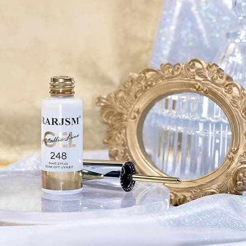 RARJSM Metallic Nail Art Gel Liner Bronze Gold Mirror Chrome 3D Effect Gel Nail Polish 8ml Build in Thin Brush Metal Painted Drawing Striper Painting Gelpolish Soak off Curing Requires for Home Salon thumbnail 6