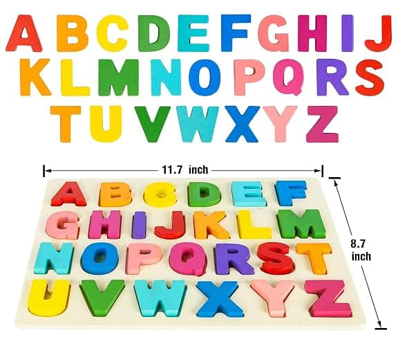 Alphabet Puzzle Wooden Puzzles for Toddlers 3 4 5 Year Old, ABC Puzzle Shape Alphabet Learning Puzzles Toys with Puzzle Board & Letter Blocks, Preschool Educational for Girls Boys thumbnail 3