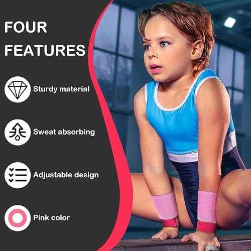 Civaner 2 Gymnastics Grips Wristbands Sets Pink Gymnastic Hand Grips Protection and Wrist Support Sports Accessories for Workout Exercise Basketball Tennis Football thumbnail 6