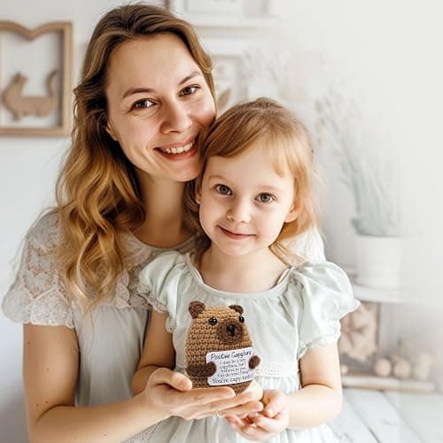 Vinuwu Positive Crochet Animals Capybara Gifts,Emotional Support Gift with Positive Affirmation Cards,Funny Inspirational for Women (A) thumbnail 2