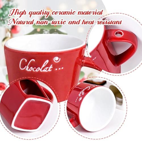 AMZWISH Mini Sweet Fondue Cup, Ceramic Coffee Warmer Mug, Portable Chocolate Melting Cup with Fork for Cheese, Great for Adult/Kids for Camping/Date/Movie Night/Birthday/Wedding Gifts (Red) thumbnail 3