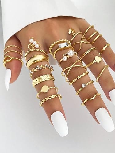 IFKM Gold Knuckle Rings Set For Women Vintage Stackable Joint Finger Midi Rings Dainty Cubic Zirconia Crystal Simple Twist Hollow Cute Rings Pack Jewelry Gift thumbnail 3