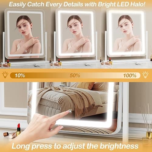 Gvnkvn Lighted Makeup Mirror, Hollywood Vanity Mirror with Lights, Three Color Lighting Modes, and 5X Magnification Mirror, Smart Touch Control, 360°Rotation (17.2in. White) thumbnail 6