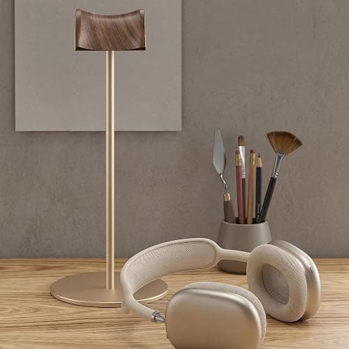 QinCoon Headphone Stand, Walnut Wood & Aluminum Headset Stand, Nature Walnut Gaming Headset Holder with Solid Heavy Base for All Headphone Sizes (Gold) thumbnail 7