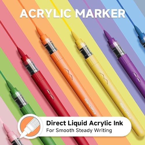 MemOffice Direct Liquid Acrylic Paint Markers, 60 Colors Brush Tip Pens with Carrying Case, No Bleed, Waterproof, for Rock, Wood, Canvas, Glass, Fabric, DIY Crafts for Adults thumbnail 3