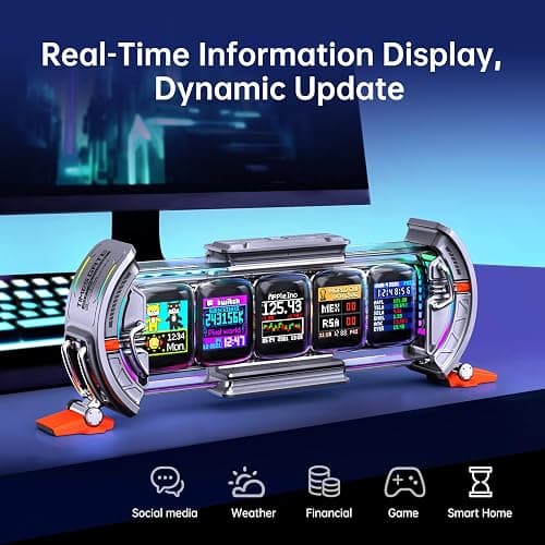 Divoom Times Gate - Cyberpunk Gaming Setup Digital Alarm Clock, Smart APP, WiFi Connect, RGB LED Display, Personalized Financial & Bitcoin Dashboard, Pixel Art for Gaming Room & Office Decor, Silver thumbnail 3
