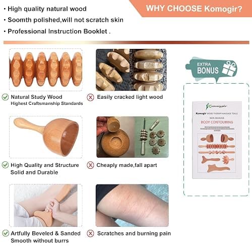 Komogir 3-in-1 Wood Therapy Massage Tools Lymphatic Drainage Massager Wooden Massager for Maderoterapia,Anti-Cellulite, Body Sculpting & Contouring thumbnail 2