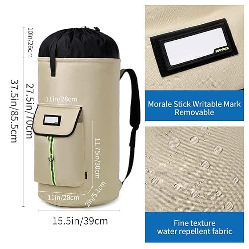 SUOVOCK laundry bag backpack,extra-large heavy duty laundry bags,laundry backpack for college students,drawstring closure (Khaki laundry bag) thumbnail 3