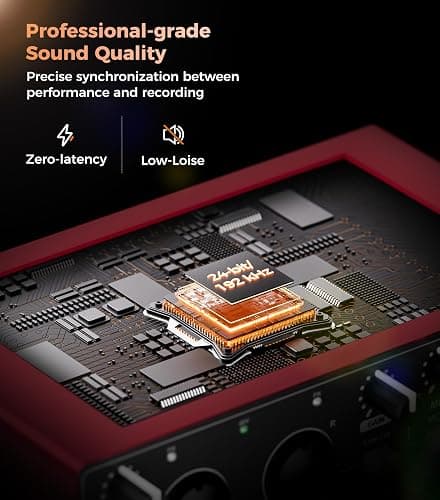 TISINO Audio Interface 24Bit/192kHz, USB Audio Interface for Recording, Songwriting, Streaming and Podcasting, Plug & Play Studio Interface with 48V Phantom Power, PC/Mac/iOS Compatible,RED thumbnail 4