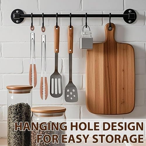 Wooden Tongs for Cooking & Serving Food, Stainless Steel Salad Tongs with Walnut Wood Tip, Anti-Slip Long Handle Wooden Kitchen Tongs Heat Resistant, Smooth Locking & Hanging Cooking Utensils Set of 2 thumbnail 8