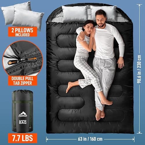 MEREZA Double Sleeping Bag for Adults Mens with Pillow, XL Queen Size Two Person Sleeping Bag for All Season Camping Hiking Backpacking 2 Person Sleeping Bags for Cold Weather & Warm thumbnail 6