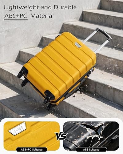 COOLIFE 28 Inch Large Suitcase for Checked Luggage, Business Trip, ABS+PC, Lightweight Hard Shell Luggage with 360°Rubber Spinner Wheels, YKK Zipper, Telescopic Handle, TSA Lock, Lemon Yellow thumbnail 3