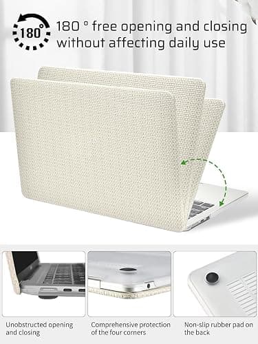 Seorsok Compatible with MacBook Air 13 Inch Case 2022-2018 Release A1932 A2179 M1 A2337 Touch ID,Elegant Leather Plastic Hard Shell Case with Keyboard Cover,Beige Woven Fabric Design thumbnail 5