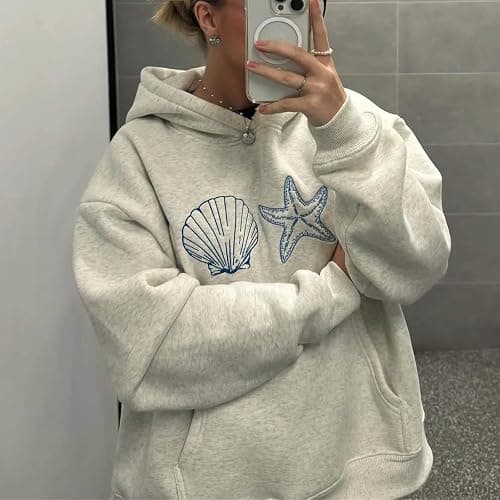 Foidiccx Y2K Hoodie Women Teen Girls Hibiscus Embroidered Pullover Hooded Top Cute Floral Preppy Hoodies Sweater Sweatshirts thumbnail 2