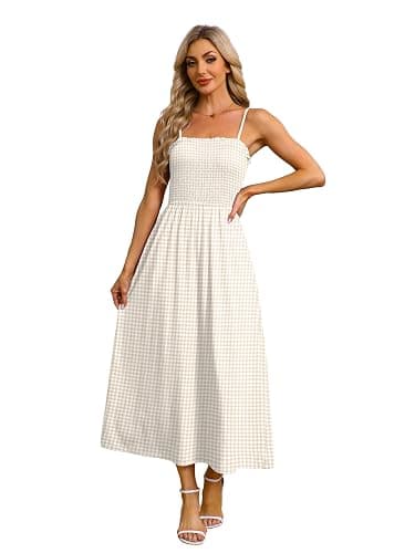 OFEEFAN Womens Spaghetti Strap Maxi Dresses Smocked with Pockets 2026 Summer Spring Casual Boho Beach Long Sundresses thumbnail 4