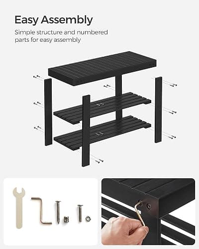 SONGMICS Shoe Rack Bench, 3-Tier Bamboo Shoe Storage Organizer, Entryway Bench, Holds Up to 286 lb, 11.3 x 27.6 x 17.8 Inches, for Entryway Bathroom Bedroom, Ink Black ULBS04H thumbnail 8