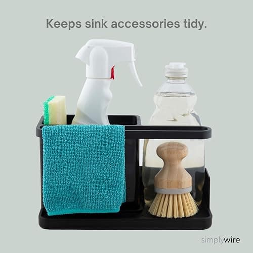 simplywire – Sink Tidy/Caddy – Kitchen Sink Organiser – Removable Drip Tray – Non-Slip - Black thumbnail 5